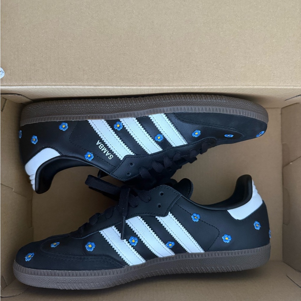 Adidas Samba Black Limited Edition with Blue Flowers